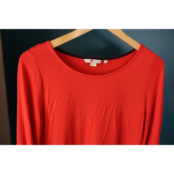 Boden Womens 10R Lucie Jersey Dress Puff Sleeve Coral Pink Stretch Knit Shift - Picture 3 of 10